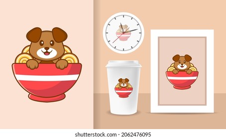 Cute dog cartoon character. Prints on T-shirts, sweatshirts, cases for mobile phones, souvenirs. Isolated vector illustration.