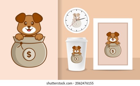 Cute dog cartoon character. Prints on T-shirts, sweatshirts, cases for mobile phones, souvenirs. Isolated vector illustration.