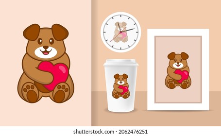 Cute dog cartoon character. Prints on T-shirts, sweatshirts, cases for mobile phones, souvenirs. Isolated vector illustration.