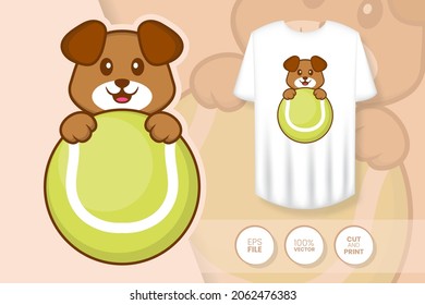 Cute dog cartoon character. Prints on T-shirts, sweatshirts, cases for mobile phones, souvenirs. Isolated vector illustration.