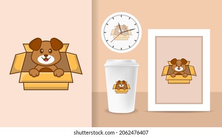 Caricatura de perro lindo. Impresiones en camisetas, sudaderas, estuches para teléfonos móviles, recuerdos. Ilustración vectorial aislada.