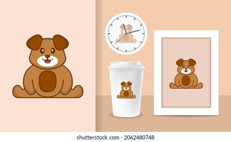 Caricatura de perro lindo. Impresiones en camisetas, sudaderas, estuches para teléfonos móviles, recuerdos. Ilustración vectorial aislada.