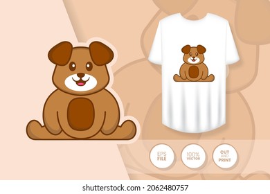 Cute dog cartoon character. Prints on T-shirts, sweatshirts, cases for mobile phones, souvenirs. Isolated vector illustration.