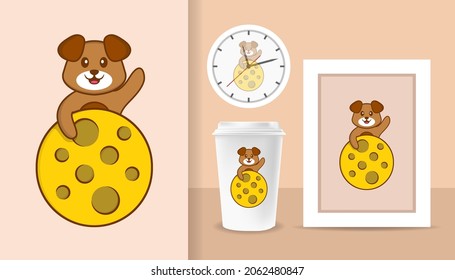 Cute dog cartoon character. Prints on T-shirts, sweatshirts, cases for mobile phones, souvenirs. Isolated vector illustration.