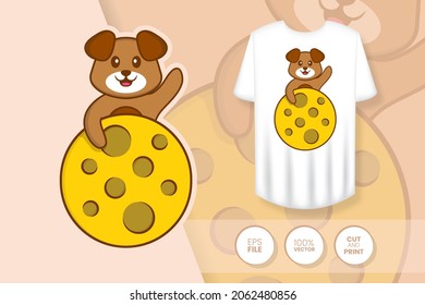 Cute dog cartoon character. Prints on T-shirts, sweatshirts, cases for mobile phones, souvenirs. Isolated vector illustration.