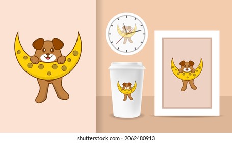 Cute dog cartoon character. Prints on T-shirts, sweatshirts, cases for mobile phones, souvenirs. Isolated vector illustration.