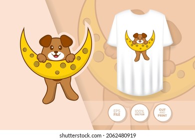 Cute dog cartoon character. Prints on T-shirts, sweatshirts, cases for mobile phones, souvenirs. Isolated vector illustration.