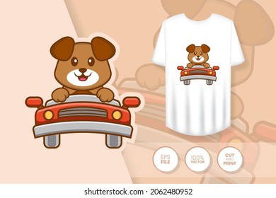 Cute dog cartoon character. Prints on T-shirts, sweatshirts, cases for mobile phones, souvenirs. Isolated vector illustration.