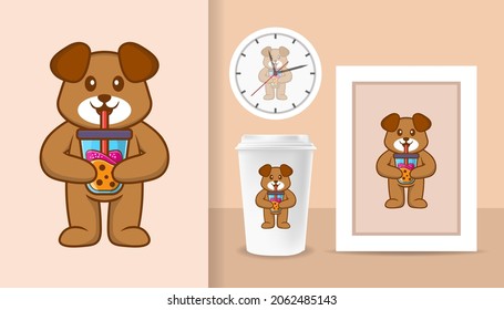 Cute dog cartoon character. Prints on T-shirts, sweatshirts, cases for mobile phones, souvenirs. Isolated vector illustration.