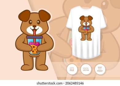 Cute dog cartoon character. Prints on T-shirts, sweatshirts, cases for mobile phones, souvenirs. Isolated vector illustration.
