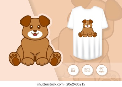 Cute dog cartoon character. Prints on T-shirts, sweatshirts, cases for mobile phones, souvenirs. Isolated vector illustration.