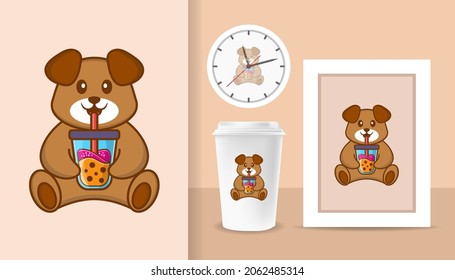 Cute dog cartoon character. Prints on T-shirts, sweatshirts, cases for mobile phones, souvenirs. Isolated vector illustration.