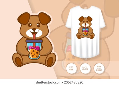 Cute dog cartoon character. Prints on T-shirts, sweatshirts, cases for mobile phones, souvenirs. Isolated vector illustration.