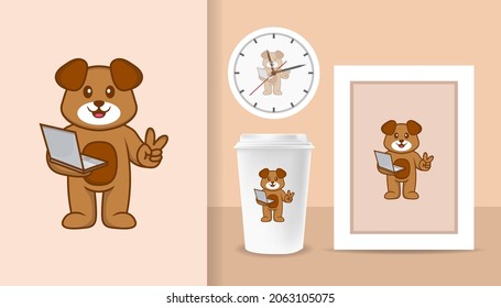 Cute dog cartoon character. Prints on T-shirts, sweatshirts, cases for mobile phones, souvenirs. Isolated vector illustration.