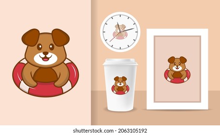 Cute dog cartoon character. Prints on T-shirts, sweatshirts, cases for mobile phones, souvenirs. Isolated vector illustration.