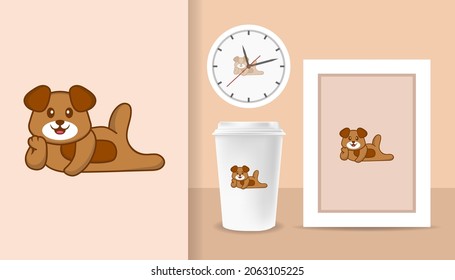 Caricatura de perro lindo. Impresiones en camisetas, sudaderas, estuches para teléfonos móviles, recuerdos. Ilustración vectorial aislada.