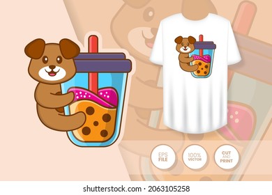 Cute dog cartoon character. Prints on T-shirts, sweatshirts, cases for mobile phones, souvenirs. Isolated vector illustration.