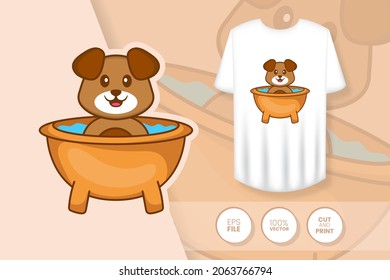 Cute dog cartoon character. Prints on T-shirts, sweatshirts, cases for mobile phones, souvenirs. Isolated vector illustration.