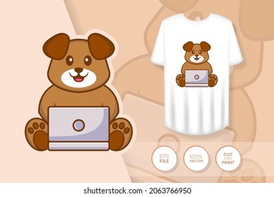 Cute dog cartoon character. Prints on T-shirts, sweatshirts, cases for mobile phones, souvenirs. Isolated vector illustration.