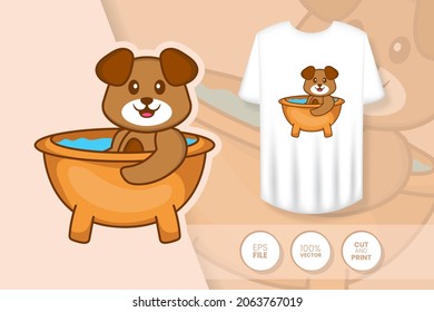 Cute dog cartoon character. Prints on T-shirts, sweatshirts, cases for mobile phones, souvenirs. Isolated vector illustration.