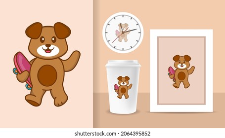 Cute dog cartoon character. Prints on T-shirts, sweatshirts, cases for mobile phones, souvenirs. Isolated vector illustration.