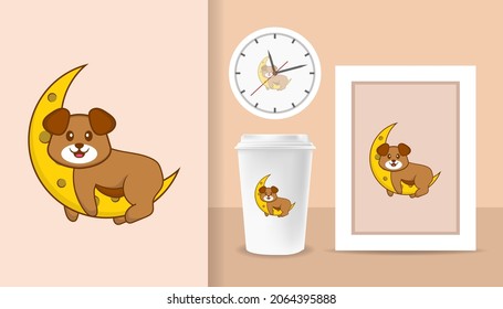 Caricatura de perro lindo. Impresiones en camisetas, sudaderas, estuches para teléfonos móviles, recuerdos. Ilustración vectorial aislada.