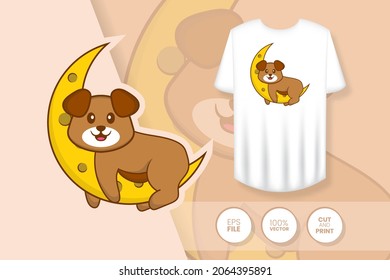 Cute dog cartoon character. Prints on T-shirts, sweatshirts, cases for mobile phones, souvenirs. Isolated vector illustration.