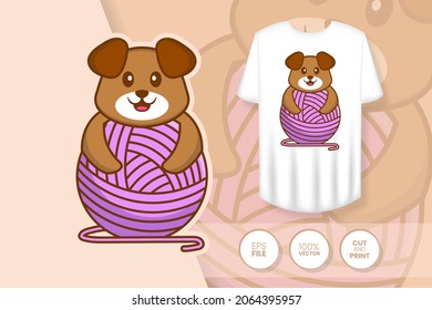 Cute dog cartoon character. Prints on T-shirts, sweatshirts, cases for mobile phones, souvenirs. Isolated vector illustration.