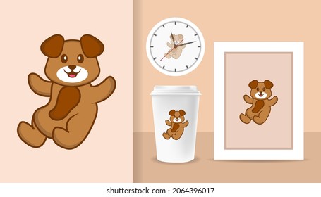 Caricatura de perro lindo. Impresiones en camisetas, sudaderas, estuches para teléfonos móviles, recuerdos. Ilustración vectorial aislada.