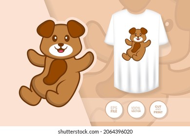 Cute dog cartoon character. Prints on T-shirts, sweatshirts, cases for mobile phones, souvenirs. Isolated vector illustration.