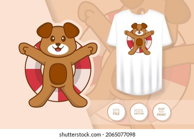 Cute dog cartoon character. Prints on T-shirts, sweatshirts, cases for mobile phones, souvenirs. Isolated vector illustration.