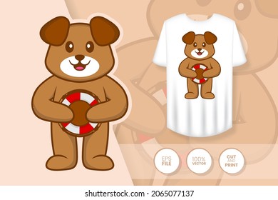 Cute dog cartoon character. Prints on T-shirts, sweatshirts, cases for mobile phones, souvenirs. Isolated vector illustration.