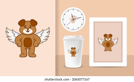 Cute dog cartoon character. Prints on T-shirts, sweatshirts, cases for mobile phones, souvenirs. Isolated vector illustration.