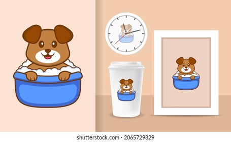 Cute dog cartoon character. Prints on T-shirts, sweatshirts, cases for mobile phones, souvenirs. Isolated vector illustration.