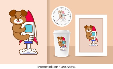 Caricatura de perro lindo. Impresiones en camisetas, sudaderas, estuches para teléfonos móviles, recuerdos. Ilustración vectorial aislada.