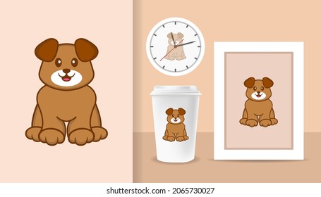 Cute dog cartoon character. Prints on T-shirts, sweatshirts, cases for mobile phones, souvenirs. Isolated vector illustration.