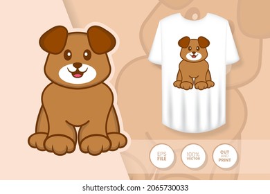 Cute dog cartoon character. Prints on T-shirts, sweatshirts, cases for mobile phones, souvenirs. Isolated vector illustration.