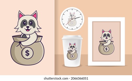 Cute dog cartoon character. Prints on T-shirts, sweatshirts, cases for mobile phones, souvenirs. Isolated vector illustration.