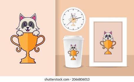 Cute dog cartoon character. Prints on T-shirts, sweatshirts, cases for mobile phones, souvenirs. Isolated vector illustration.