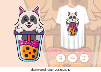 Cute dog cartoon character. Prints on T-shirts, sweatshirts, cases for mobile phones, souvenirs. Isolated vector illustration.