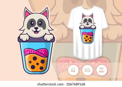 Cute dog cartoon character. Prints on T-shirts, sweatshirts, cases for mobile phones, souvenirs. Isolated vector illustration.