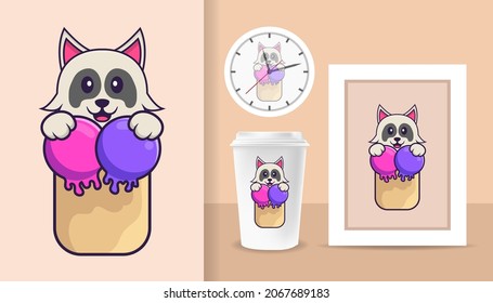 Cute dog cartoon character. Prints on T-shirts, sweatshirts, cases for mobile phones, souvenirs. Isolated vector illustration.