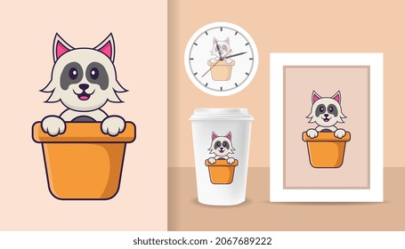 Cute dog cartoon character. Prints on T-shirts, sweatshirts, cases for mobile phones, souvenirs. Isolated vector illustration.