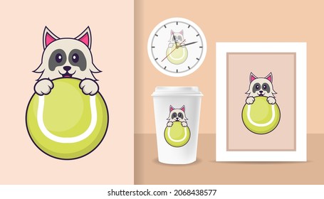 Cute dog cartoon character. Prints on T-shirts, sweatshirts, cases for mobile phones, souvenirs. Isolated vector illustration.