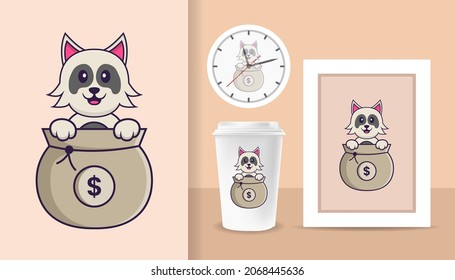 Cute dog cartoon character. Prints on T-shirts, sweatshirts, cases for mobile phones, souvenirs. Isolated vector illustration.