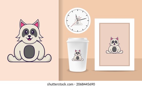 Cute dog cartoon character. Prints on T-shirts, sweatshirts, cases for mobile phones, souvenirs. Isolated vector illustration.