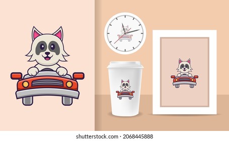 Cute dog cartoon character. Prints on T-shirts, sweatshirts, cases for mobile phones, souvenirs. Isolated vector illustration.