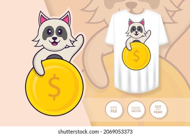 Cute dog cartoon character. Prints on T-shirts, sweatshirts, cases for mobile phones, souvenirs. Isolated vector illustration.