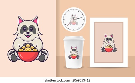 Cute dog cartoon character. Prints on T-shirts, sweatshirts, cases for mobile phones, souvenirs. Isolated vector illustration.