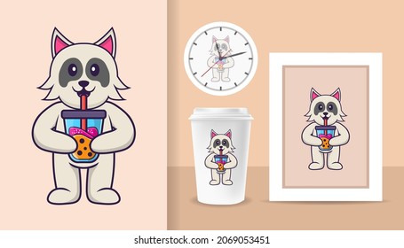 Cute dog cartoon character. Prints on T-shirts, sweatshirts, cases for mobile phones, souvenirs. Isolated vector illustration.